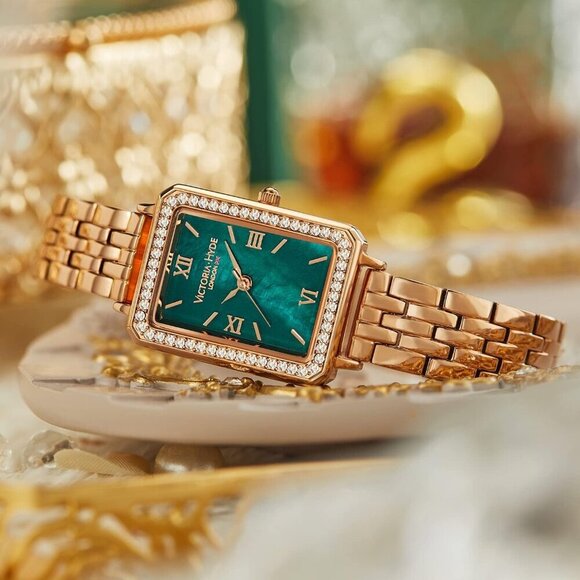 VICTORIA HYDE Womens Elegant Watch Green Mother of Pearl Dial Black Leather Band - Picture 4 of 6